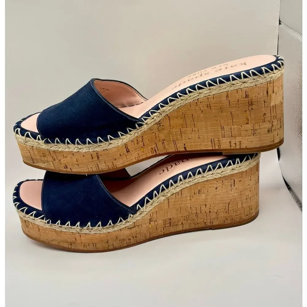 Kate Spade NY Cosette espadrille wedge sandal Navy suede leather heels shoes s11